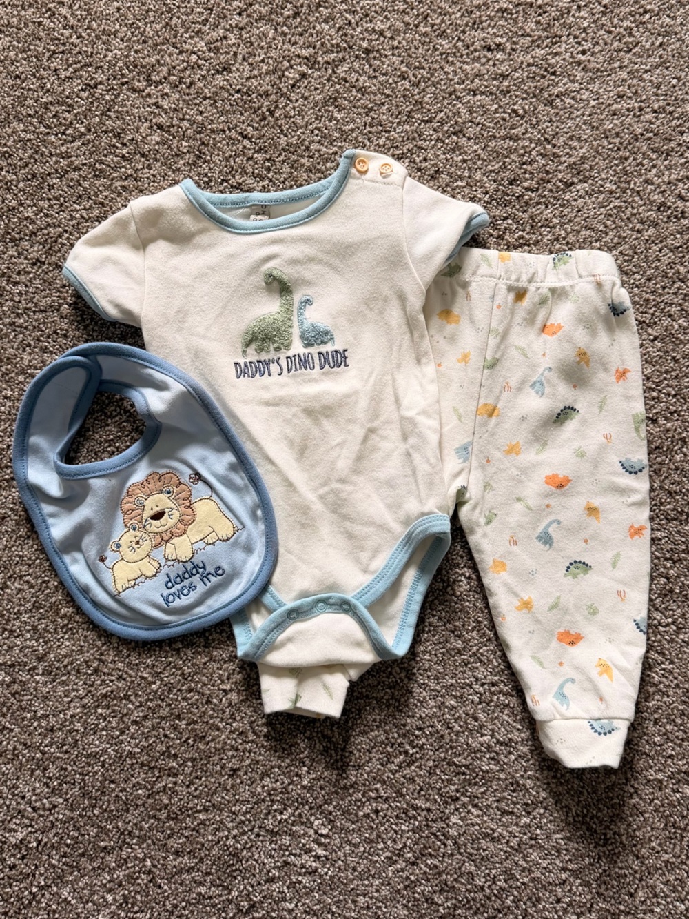 Chick Pea White Bodysuit with Green and Blue Dino Embroidery